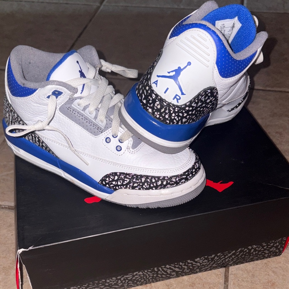 Jordan White and Blue Sneakers with Black Accents